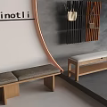 Modern Wooden Upholstered Shoe Bench With Wall Mounted Hangers Design