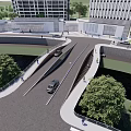 Landscape Bridge Connecting Urban Area With Vehicles Pedestrians And Green Trees