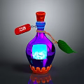 Colorful Poison Bottle With Red Cork Stopper Purple Blue Gradient And Green Leaf
