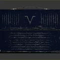 Dark Blue Vintage Metal Lunch Box With Handle Vertical Stripes And Letter V Design