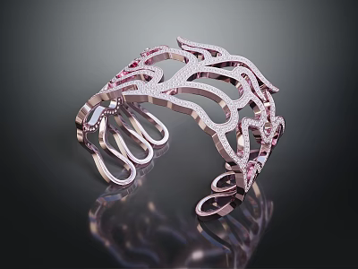 Elegant Metal Tiara Headpiece With Pink Gemstones And Filigree Design 3d model