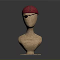 Red Knit Hat with Black Strap on Mannequin Head and Eye Patch 3d model