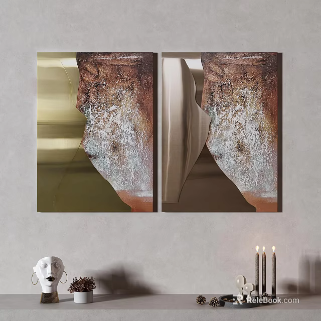 Two Panel Abstract Wall Art With Natural Texture For Modern Home Decor 3d model