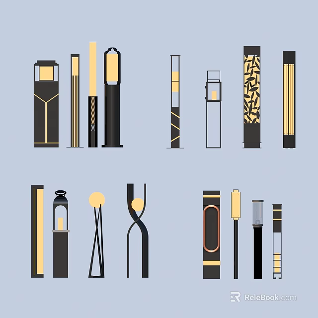 Modern Outdoor Lights With Various Stylish Designs And Sleek Black Gold Finishes 3d model 