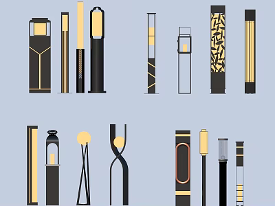 Modern Outdoor Lights With Various Stylish Designs And Sleek Black Gold Finishes 3d model