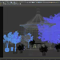 Interactive Area With Traditional Pavilion Green Plants Blue Pots Starry Sky Bench And Table