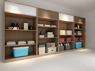Wooden Display Shelves with Multiple Compartments Organized Storage Bins Books and Towels Modern Home Organization 3d model
