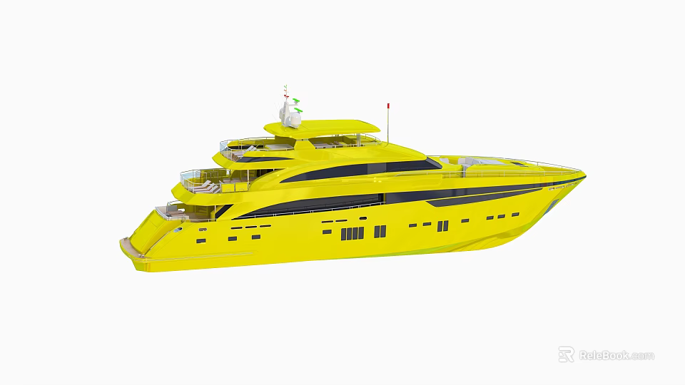 Yellow Luxury Yacht With Multi Level Decks And Modern Exterior 3d model 