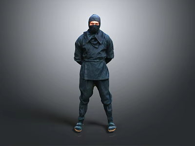 Mysterious Hooded Masked Character In Dark Clothing Standing With Hands Behind Back 3d model