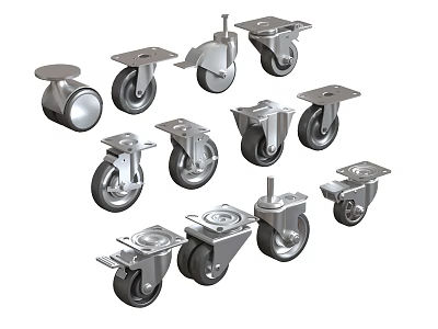 Different Types Of Metal Industrial Casters With Swivel And Fixed Wheels 3d model
