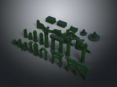 Modern Green Architectural Model Components With Columns Arches And Bases 3d model