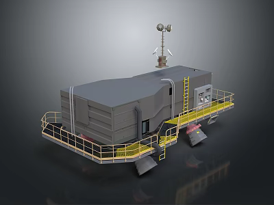 Advanced Space Ground Control Facility With Antenna Ladder And Yellow Railings 3d model