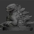 Detailed Godzilla Statue Sculpture With Open Mouth Claws Muscular Torso And Base Stand