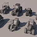 Diverse Functional Vehicles Including Green Tractors Yellow Loaders And Excavators 3d model