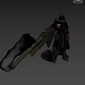 Fantasy Game Movie Character Wearing Intricate Armor With Flowing Cloak Holding Large Weapon