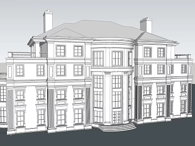 Semi detached Villa Two Story Classic Design With Chimneys Multiple Windows And Front Porch 3d model