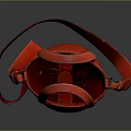 Red Barrel Shaped Leather Bag With Top Handles And Adjustable Shoulder Strap 3d model