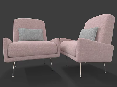 Pink Single Sofa With Light Blue Cushion And Modern Metal Legs 3d model