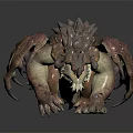 Fierce Dragon Creature with Scaled Wings Spiked Spines Brown Red Scales Sharp Claws and Teeth