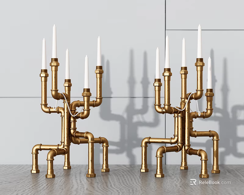 Brass Table Lamp With Pipe Candelabra Design Multiple Heads On Gray Tabletop 3d model 