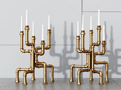 Brass Table Lamp With Pipe Candelabra Design Multiple Heads On Gray Tabletop 3d model