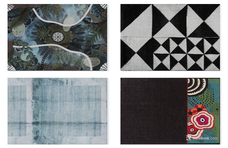 Square Rugs With Geometric Floral And Textured Patterns For Interior Decor 3d model