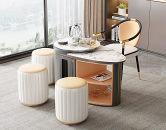 Modern Light Luxury Marble Tea Table and Chair Combination Tea Table Rock Plate Tea Table Tea Table Tea Tray Tea Set Backrest Chair Sofa Stool 3d model