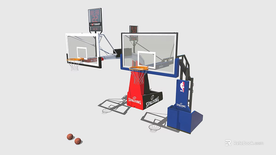 Durable Basketball Training Equipment With Adjustable Hoops Clear Backboards And Balls 3d model 