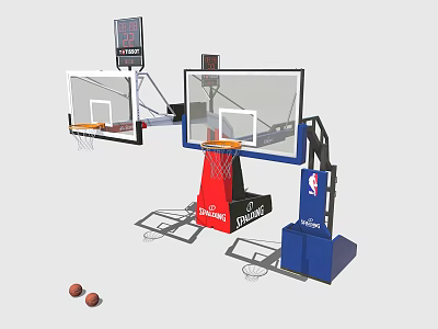 Durable Basketball Training Equipment With Adjustable Hoops Clear Backboards And Balls 3d model