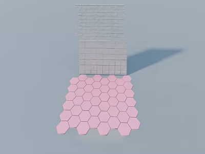 White Swing Door With Grid Design Displayed On Pink Hexagonal Floor Tiles 3d model