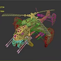 Intricate Helicopter Model With Green Gold Mechanical Details Weapons And Rotors