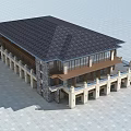 Elegant Modern Sales Office Building With Stone Facade Large Glass Windows Balconies And Open Plaza