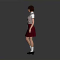 Woman Standing in Pink Vest White Shirt Red Skirt White Socks and Black Shoes