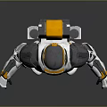 Sci Fi Humanoid Character In Futuristic Mechanical Armor With Jetpack Orange Gray White Design 3d model