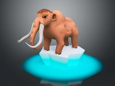 Woolly Mammoth Standing On Ice Block With Blue Glowing Light Effect Below 3d model
