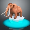 Woolly Mammoth Standing On Ice Block With Blue Glowing Light Effect Below