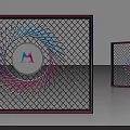 Decorative Display Frames With Colorful Spiral Pattern On Grid Background And Central Logo 3d model