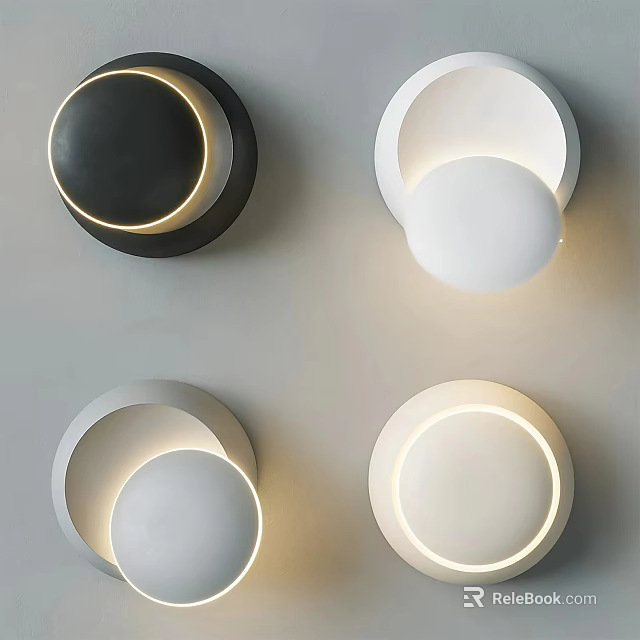 Stylish Wall Lamps With Circular Design Black White Colors And Warm Lighting For Interior Decor 3d model 