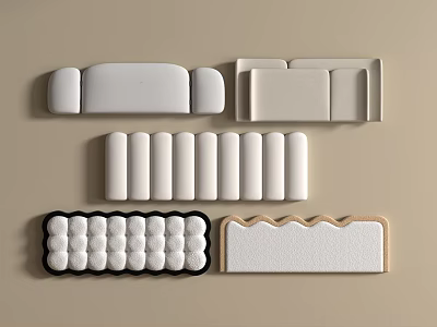 Modern Comfortable Bedding Items With Cylindrical Bolsters Rectangular Cushions And Soft Pads 3d model