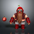 Woman 3D Cartoon Character With Goggles Red Hat Beard Red Boots Holding Red Skull Ball