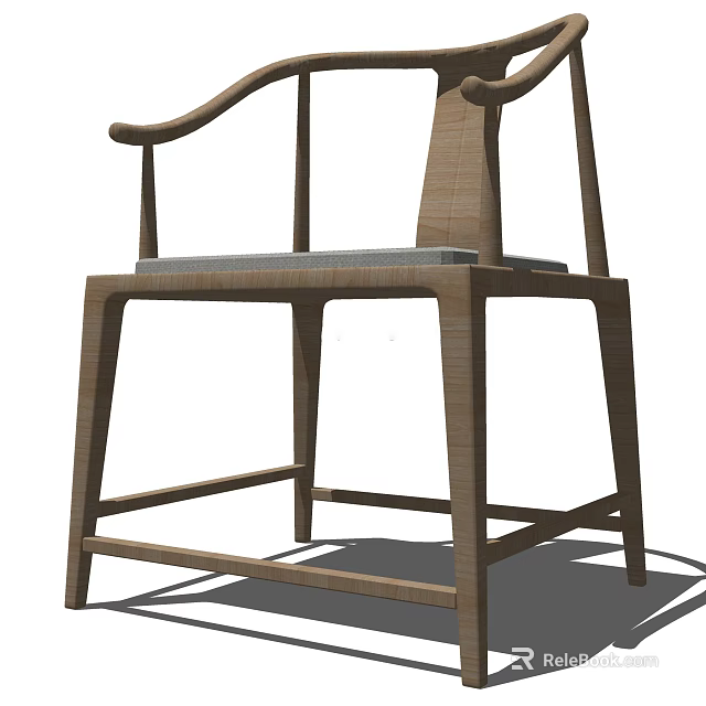 Stylish Wooden Armchair With Curved Armrests Light Upholstered Seat And Minimalist Design 3d model 