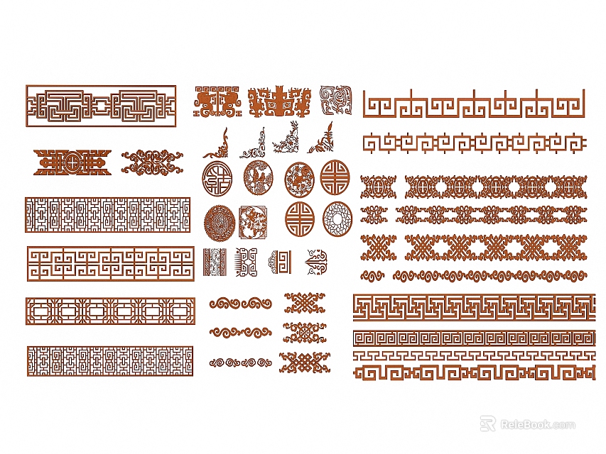 Traditional Chinese Carved Decorative Patterns With Classic Borders Motifs And Ornate Frame Designs 3d model 