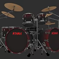 TAMA Drum Set With Red Black Design And Multiple Cymbals For Music