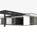 Modern Minimalist Building With White Facade Black Metal Frame And Large Glass Windows