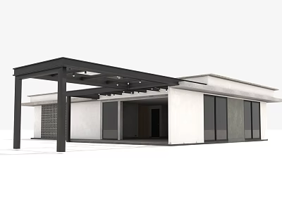 Modern Minimalist Building With White Facade Black Metal Frame And Large Glass Windows 3d model