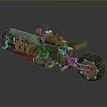 Retro Steampunk Motorcycle Featuring Mechanical Details And Brown Leather Seat