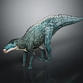 Lifelike Dinosaur Figure With Blue Spotted Textured Skin In Standing Posture On Dark Surface