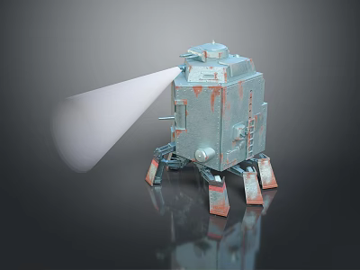 Rusty Vintage Metal Tank Shooting White Beam With Turret And Tracks 3d model