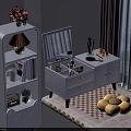 White Dressing Table With Mirror Drawers Wooden Legs Cosmetics And Makeup Brushes Near Bookshelf