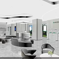 Modern Agricultural Bank of China Lobby Interior With Circular Service Counter And Large Screen Sofa Seating